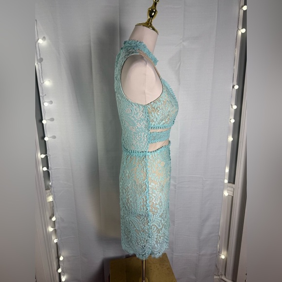 Mango Blue Tan Embellished Cut-Out Bodycon Dress - Picture 9 of 13